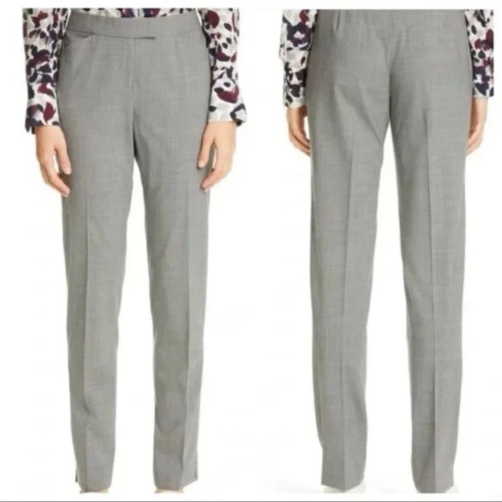 Lafayette 148 New York Irving Gray Virgin Wool Straight Leg Pants size 10